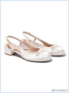 Womens Chunky Low Heel Slingback Ballet Bow Pumps Closed Toe Dress Shoes